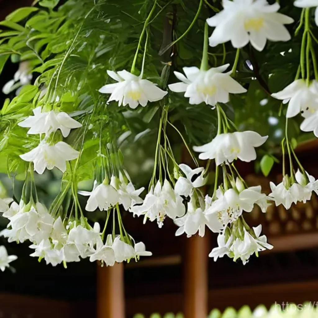 인도네시아의 대표적인 꽃 - The Pure Breath of Indonesia: Jasmine (Melati putih)** A serene and elegant image depicting a close...