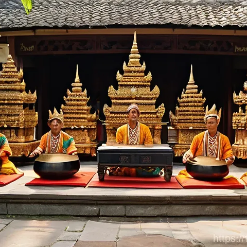 인도네시아 전통 악기 - **Prompt 1: A Grand Gamelan Performance in a Temple Courtyard** A wide shot of a traditional Ind...