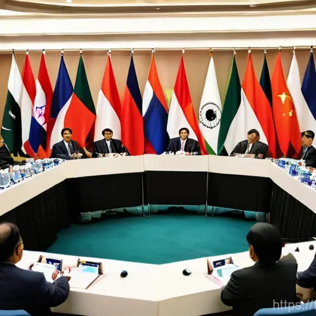인도네시아 정치 이슈 - **Diplomatic Engagement at an International Summit:** "A vibrant, wide-angle shot of a prestigio...