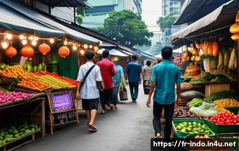 인도네시아 현지 시장 - **Prompt**: A vibrant, bustling Indonesian street market scene blending tradition with modernity. Yo...