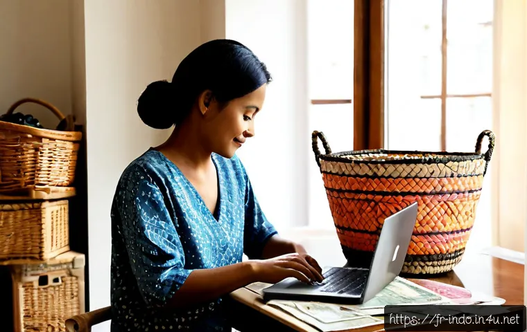 Home 17 인도네시아의 온라인 쇼핑몰 - Photorealistic lifestyle scene of a French-speaking traveler in a bright Paris apartment browsing an...